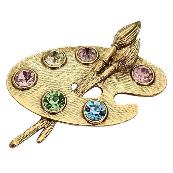 1928 Brand Multicolor Rhinestone Painter Palette Brooch Pin L839 - Picture 1 of 8